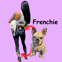 Load image into Gallery viewer, Black Leggings with White French Bulldog - Whimsy Fit Workout Wear
