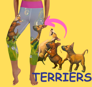 Capri Leggings with  Bull Terriers "Bubbles" - Whimsy Fit Workout Wear