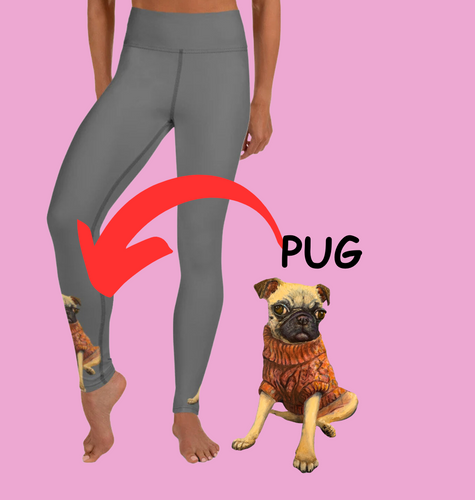 Grey Leggings with Pug - Whimsy Fit Workout Wear