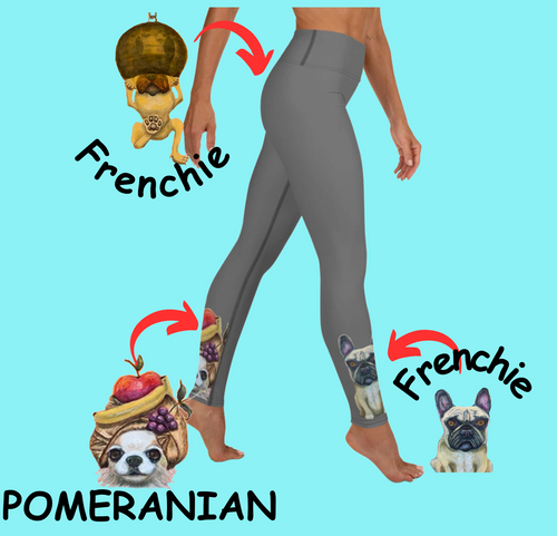 Grey Yoga Leggings with Pomeranian & Frenchies