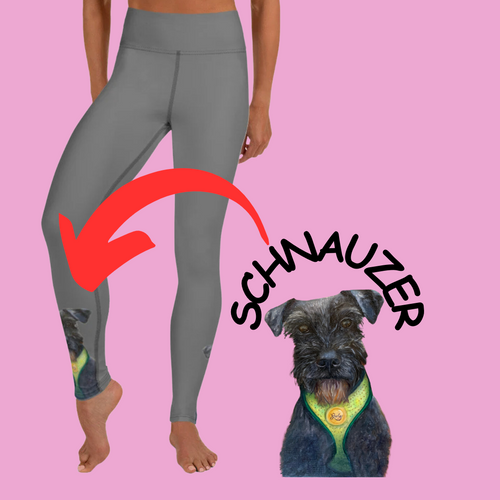 Grey Yoga Leggings with Schnauzer - Whimsy Fit Workout Wear