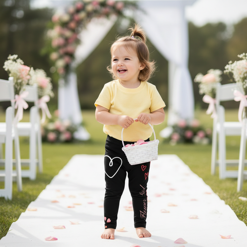 Black Flower Girl Toddler Leggings - Matching Bridal Party Sizes 2T-7 Young flower girl at wedding