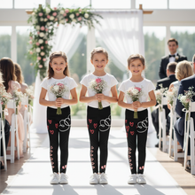 Load image into Gallery viewer, Black Flower Girl Toddler Leggings - Matching Bridal Party Sizes 2T-7 Flower girls in exact black Flower Girl leggings
