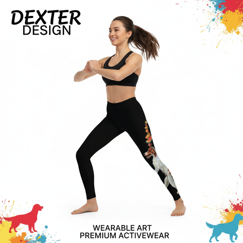 Black Girls dexter-leggings-Whimsy Fit Dog Walking Leggings Mother and Daughter Matching Dexter Leggings Wearable Art