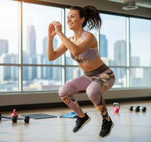 Load image into Gallery viewer, Bunny purple sports bra action shot | Whimsy Fit
