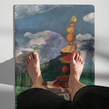 Load image into Gallery viewer, Dexter the Walking Dog Yoga mat - Whimsy Fit Workout Wear Painting of Dog Walking on YOga Mat Man Standing on Mat
