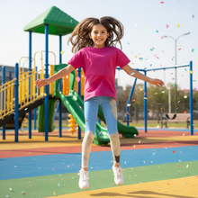 Load image into Gallery viewer, Escape Routhe Girls Leggings Dog Print Girl Jumping Whimsy Fit
