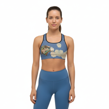 Load image into Gallery viewer, Blue Papillon Sports Bra - Front View 3
