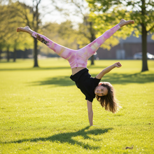 Load image into Gallery viewer, Girl Playing in Cotton Candy Party Dog Leggings

