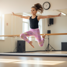 Load image into Gallery viewer, Girl Dancing in Cotton Candy Party Dog Leggings
