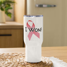 Load image into Gallery viewer, Cancer Survivor &quot;I Won&quot; Travel Mug with Handle - Whimsy Fit Workout Wear
