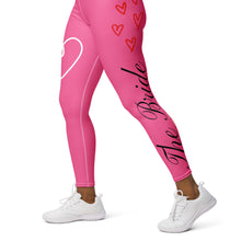 Load image into Gallery viewer, Pink Bride Leggings Matching Bridal Party Leggings side view
