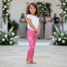 Load image into Gallery viewer, Pink Bridesmaid Girl Toddler Leggings - Matching Bridal Party Sizes 2T-7older-girl-at-wedding Older child at wedding celebration
