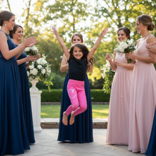 Load image into Gallery viewer, Pink Bridesmaid Leggings 8-20 Whimsy Fit  Wedding party action shot
