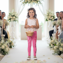 Load image into Gallery viewer, Pink Flower Girl Toddler Leggings - Matching Bridal Party Sizes 2T-7 Little girl at wedding ceremony
