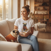 Load image into Gallery viewer, Pug Dog T-Shirt Whimsy Fit Soft T-shirt with Cute pug painting print
