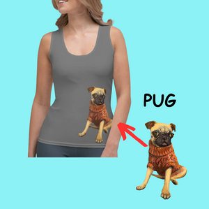 Whimsy Fit Grey Pug Tank Top