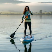 Load image into Gallery viewer, Womens Abstract Print Rash Guard Whimsy Fit “Sink or Swim” Paddleboarding in Sink or Swim Rash Guard
