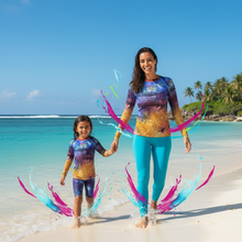 Load image into Gallery viewer, Women's Rash Guard Splash Whimsy Fit UPF 50+ Abstract Print Long Sleeve Swim Shirt Mother daughter matching Splash rash guards
