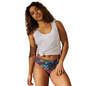 Whimsy Fit High-waisted Abstract Print bikini bottom "Breeze" with matching Rash Guard.  Mix & Match Bathing suit