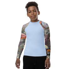 Load image into Gallery viewer, Kids Rash Guard Blue with &quot;Crazy Town&quot; Arms
