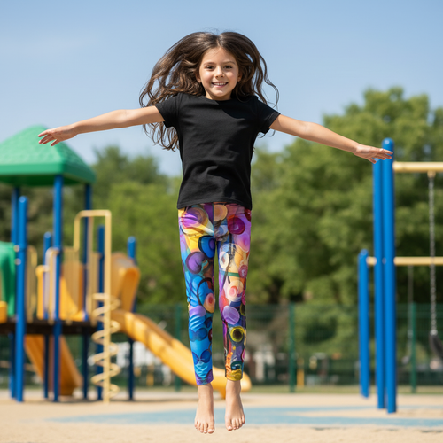 Girl in colorful leggings - active pose