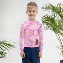 Load image into Gallery viewer, Kids Pink Rash Guard w/ Party Dog SPF WhImsy FIt
