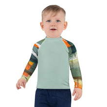 Load image into Gallery viewer, Kids BLue Green Abstract Print Rash Guards Whimsy FIt Mix and Match “Sink or Swim” Matching Mom
