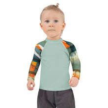 Load image into Gallery viewer, Kids BLue Green Abstract Print Rash Guards Whimsy FIt Mix and Match “Sink or Swim” Matching Mom
