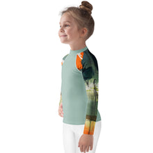 Load image into Gallery viewer, Kids BLue Green Abstract Print Rash Guards Whimsy FIt Mix and Match “Sink or Swim” Matching Mom

