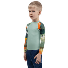 Load image into Gallery viewer, Kids BLue Green Abstract Print Rash Guards Whimsy FIt Mix and Match “Sink or Swim” Matching Mom
