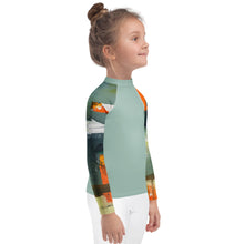 Load image into Gallery viewer, Kids BLue Green Abstract Print Rash Guards Whimsy FIt Mix and Match “Sink or Swim” Matching Mom
