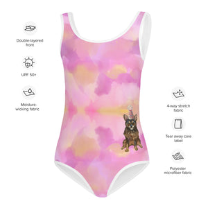Girls Pink Swimsuit w/ Party Dog by Whimsy Fit