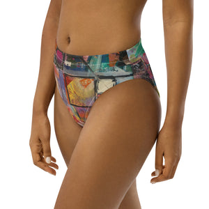 Whimsy Fit High-waisted Abstract Print bikini bottom "Breeze" with matching Rash Guard.  Mix & Match Bathing suit