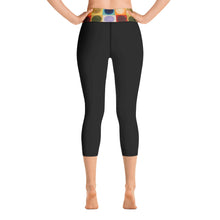 Load image into Gallery viewer, Black Yoga Capri Leggings Colorful Waistband Womens Leggings Whimsy FIt 
