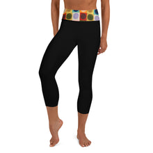 Load image into Gallery viewer, Black Yoga Capri Leggings Colorful Waistband Womens Leggings Whimsy FIt 
