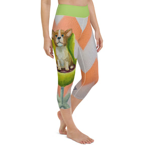 Capri Yoga Leggings with Corgi HIgh Waist Womens Leggings Whimsy Fit 