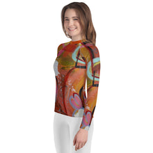 Load image into Gallery viewer, Circle in the Sand Girls Rash Guard Whimsy Fit UPF 50+ Long Sleeve Swim Shirt

