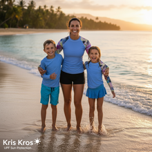 Load image into Gallery viewer, Women's Blue Rash Guard “Kris Kros” Arms Abstract Print Rash Guard Whimsy Fit - UPF 50+ Long Sleeve Swim Shirt Matching Mother Daughter
