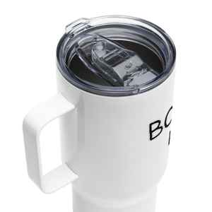 "Bourbon Helps" Travel mug with Handle - Whimsy Fit Workout Wear