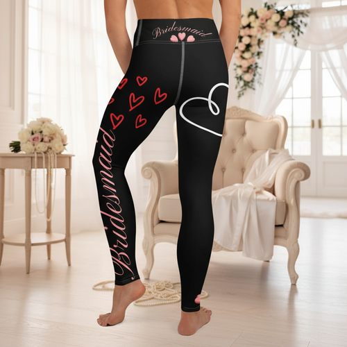 Bridesmaid Yoga Leggings Black with Wedding Background