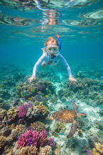 Load image into Gallery viewer, Child snorkeling wearing rash guard
