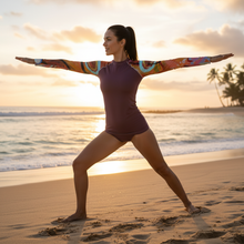 Load image into Gallery viewer, Women's Abstract Print Yoga Leggings “Circles in the Sand” Whimsy Fit - Matching Mother Daughter Beach yoga shot
