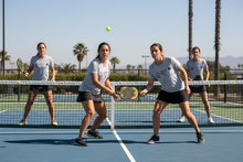 Load image into Gallery viewer, Peace Love and Pickleball Group celebrating on court Doubles pickleball game -
