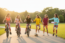 Load image into Gallery viewer, Girls doing outdoor activities in Circles in the Sand leggings Whimsy Fit Mother Daughter
