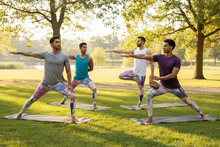 Load image into Gallery viewer, Group of men doing outdoor yoga in Kris Kros meggings
