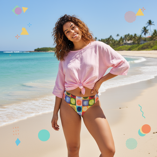 High-waisted bikini bottom Circles with Shirt