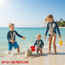 Load image into Gallery viewer, Kids Jack Rabbit Print Blue Rash Guard Whimsy Fit Bunny Mix and Match Matching Mom
