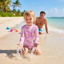 Load image into Gallery viewer, Kids Pink Rash Guard Party Dog Marketing Photo
