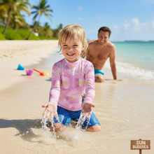 Load image into Gallery viewer, Kids Pink Rash Guard with Shorts Marketing Photo
